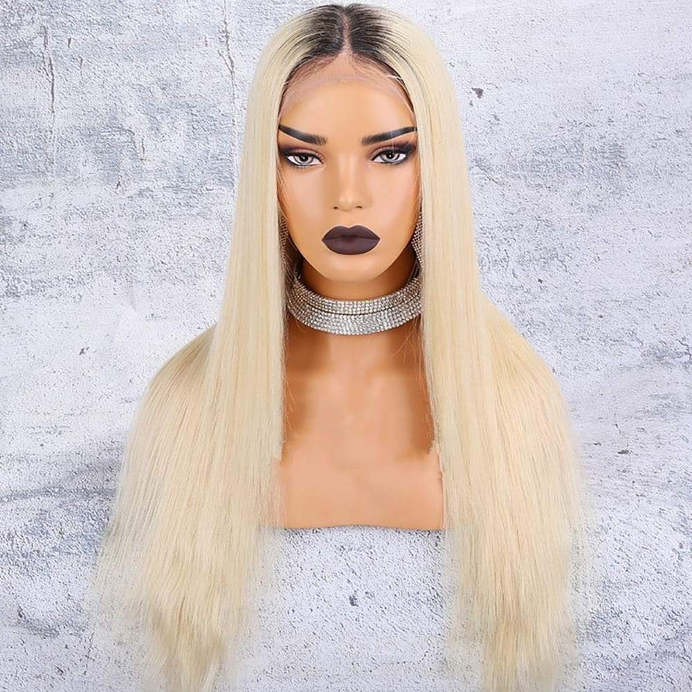Luve Full Lace Wigs Ombre 1B 613 Blonde Silky Straight Pre-Plucked Hairline