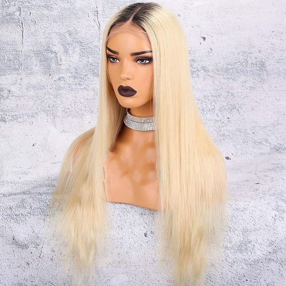 Luve Full Lace Wigs Ombre 1B 613 Blonde Silky Straight Pre-Plucked Hairline