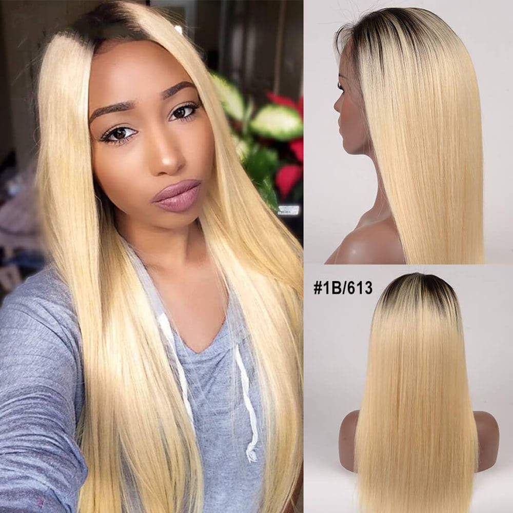Luve Full Lace Wigs Ombre 1B 613 Blonde Silky Straight Pre-Plucked Hairline