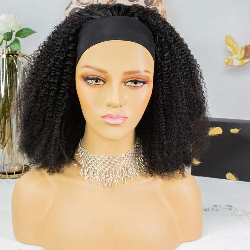 Luve Glueless Kinky Curly Headband Wig Virgin Human Hair 150% Density