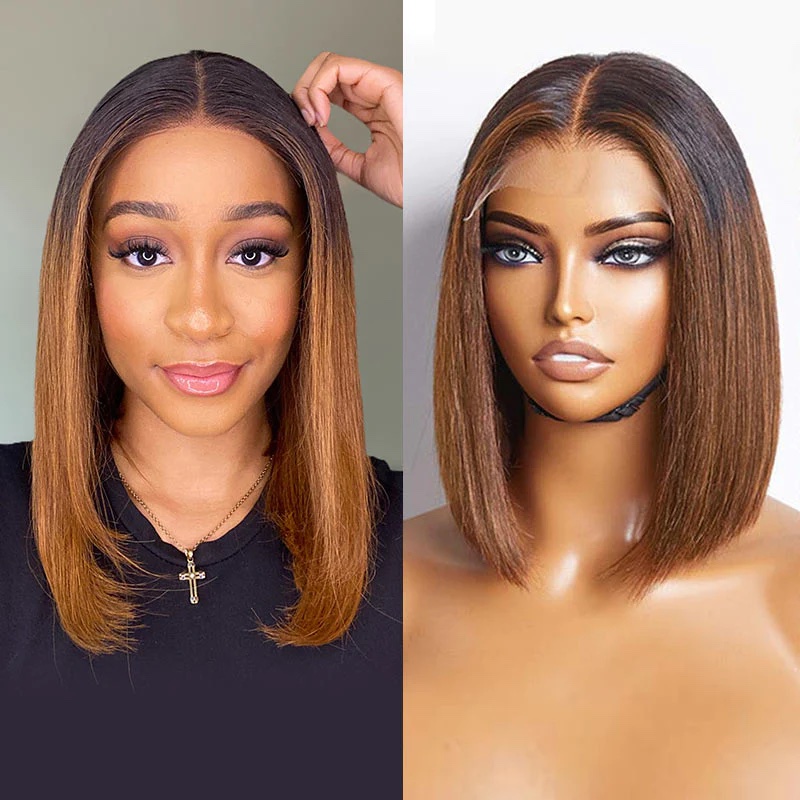 Luve Glueless Straight Ombre Brown 5x5 Lace Closure Short Bob Wigs