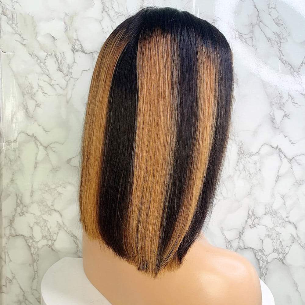 Luve Ombre Brown Bob Wig Straight Hair Glueless 13X4 Lace Frontal Wig