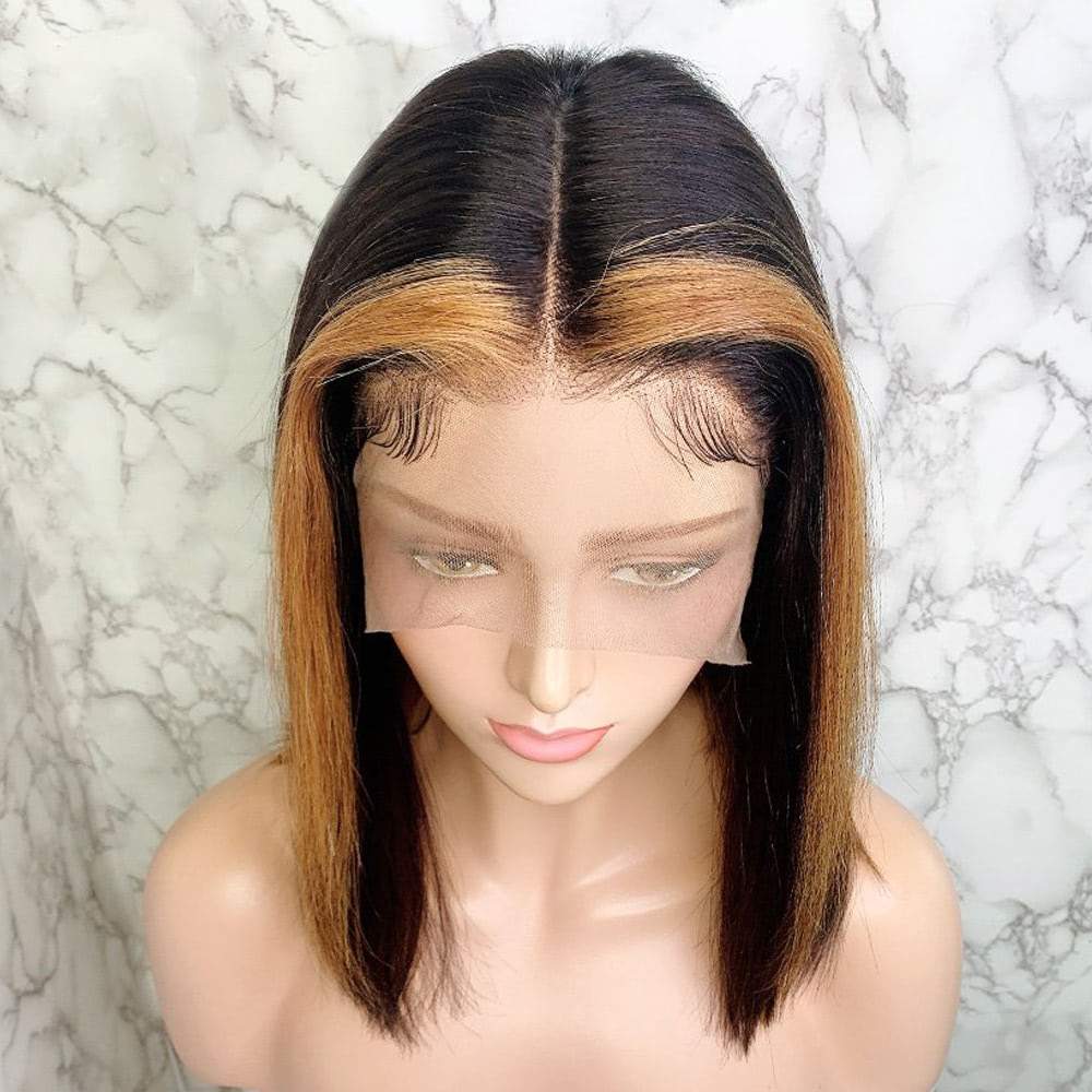 Luve Ombre Brown Bob Wig Straight Hair Glueless 13X4 Lace Frontal Wig