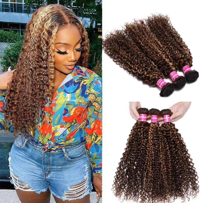 Luve Hair Bundles Honey Blonde Highlight Curly 3 Bundles Human Hair Weave