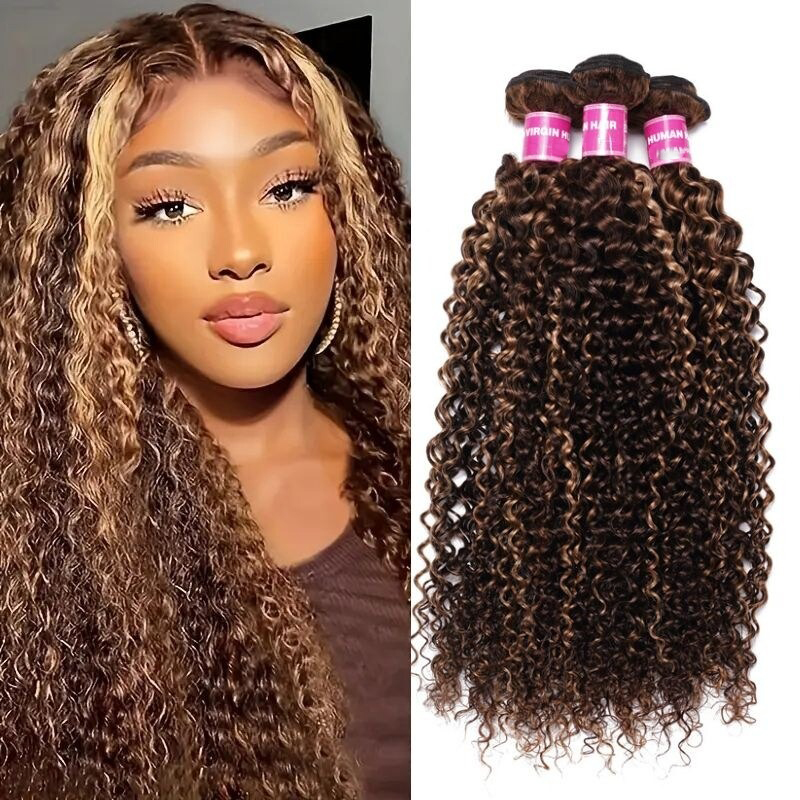 Luve Hair Bundles Honey Blonde Highlight Curly 3 Bundles Human Hair Weave