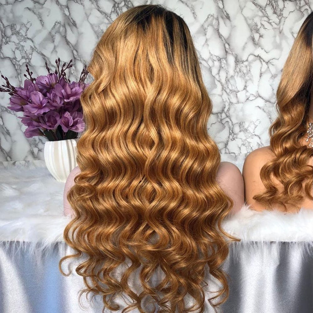Luve Honey Blonde HD Lace Front Wig T1B/27 Human Hair Wave Wig