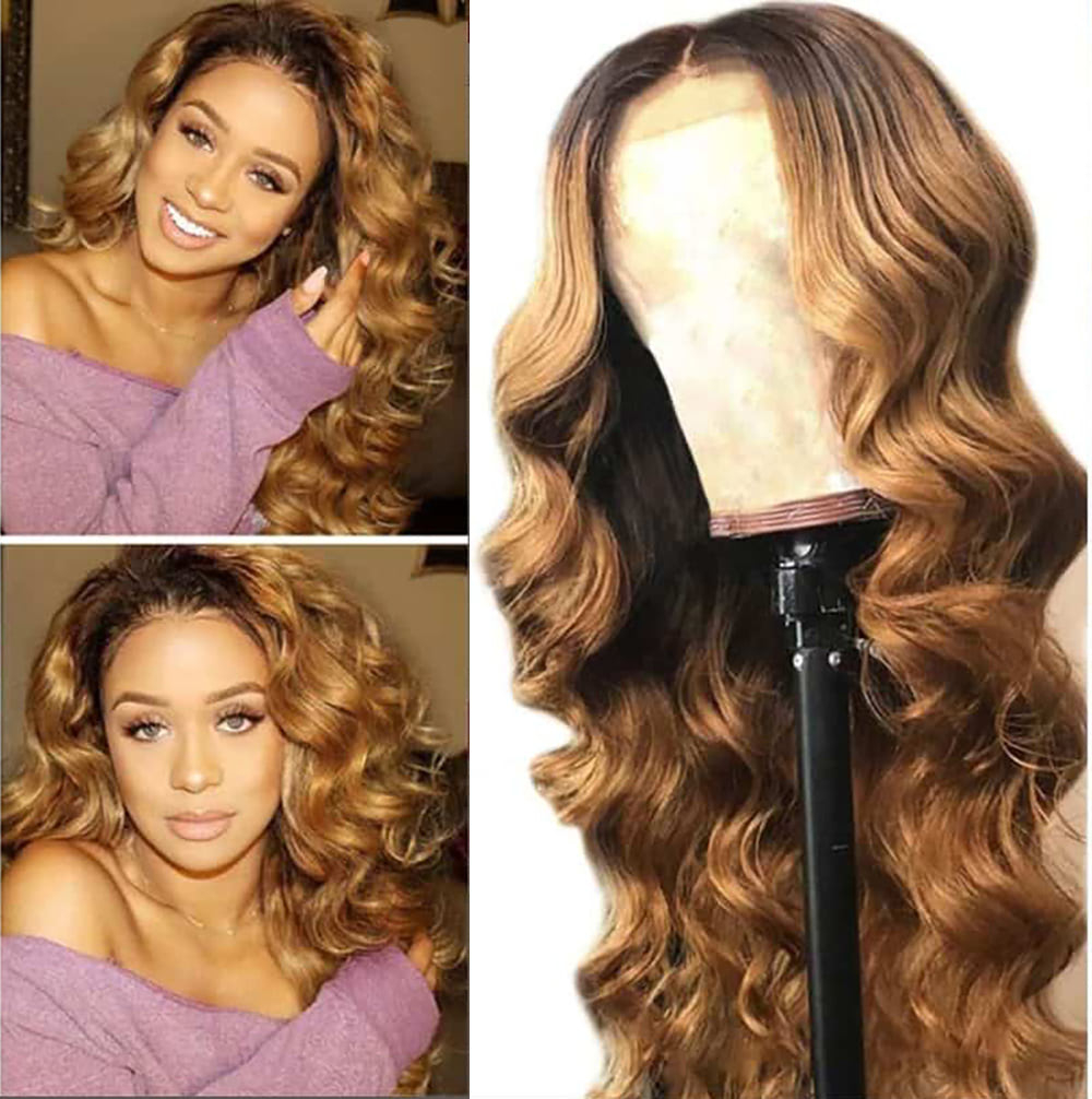 Luve Honey Blonde HD Lace Front Wig T1B/27 Human Hair Wave Wig
