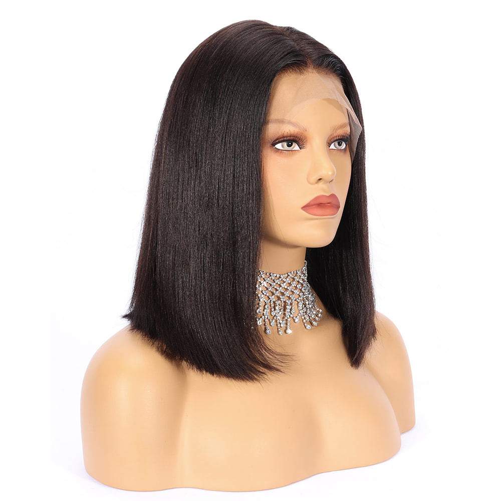 Luve Human Hair Light Yaki Straight Short Bob Wigs Pre-Plucked Hairline
