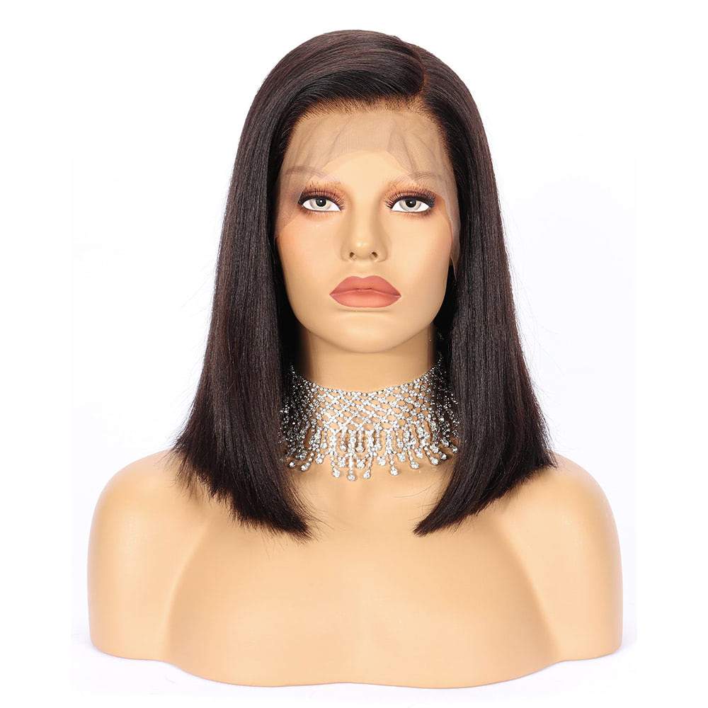 Luve Human Hair Light Yaki Straight Short Bob Wigs Pre-Plucked Hairline