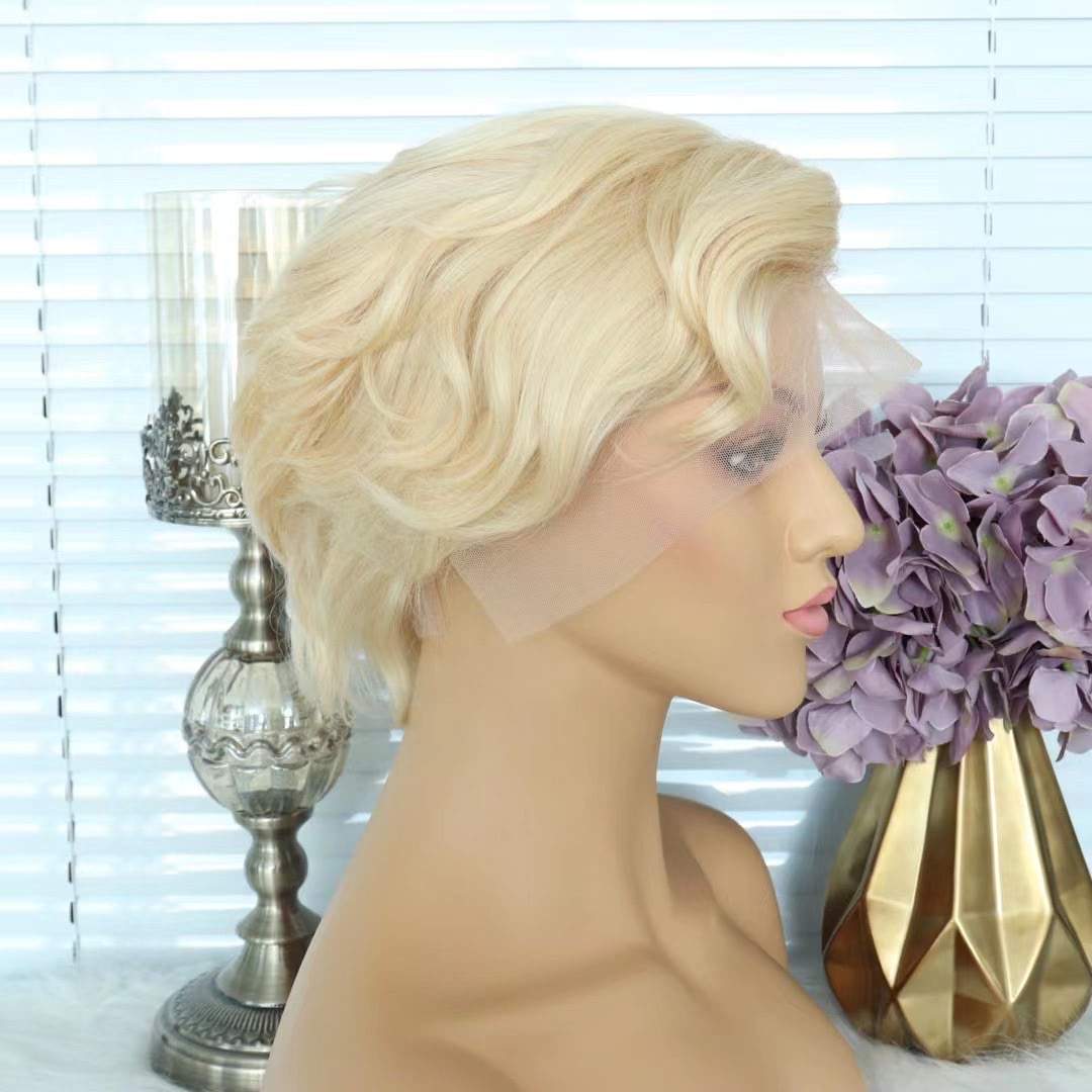Luve Human Hair Short Pixie Cut #613 Glueless Lace Front Wigs