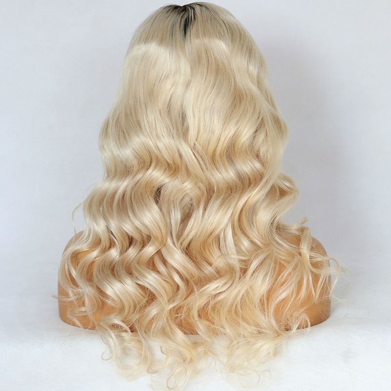 Luve Human Hair Wavy Wig Brown With Ash Blonde Highlights Lace Front Wigs