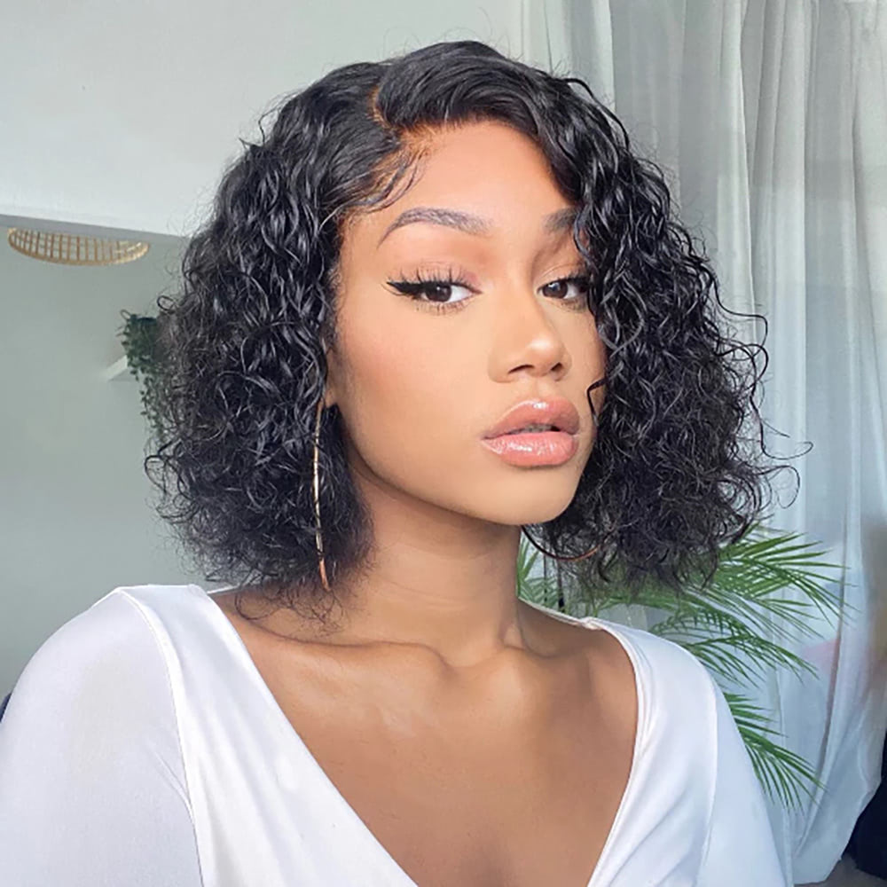 Luve Issa Short Water Wave Glueless Lace Wig Side Part Summer Short Wigs