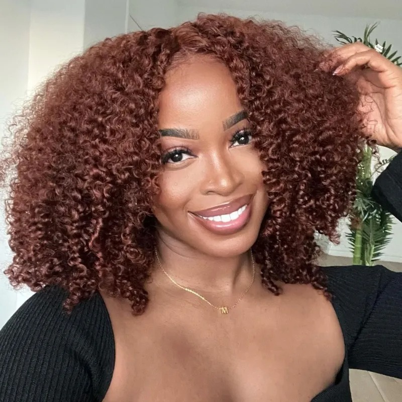 Luve Mahogany Red Brown 13x4 Lace Front Kinky Curly Wig Pre-Plucked Hairline