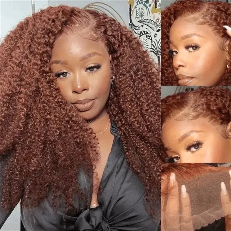 Luve Mahogany Red Brown 13x4 Lace Front Kinky Curly Wig Pre-Plucked Hairline