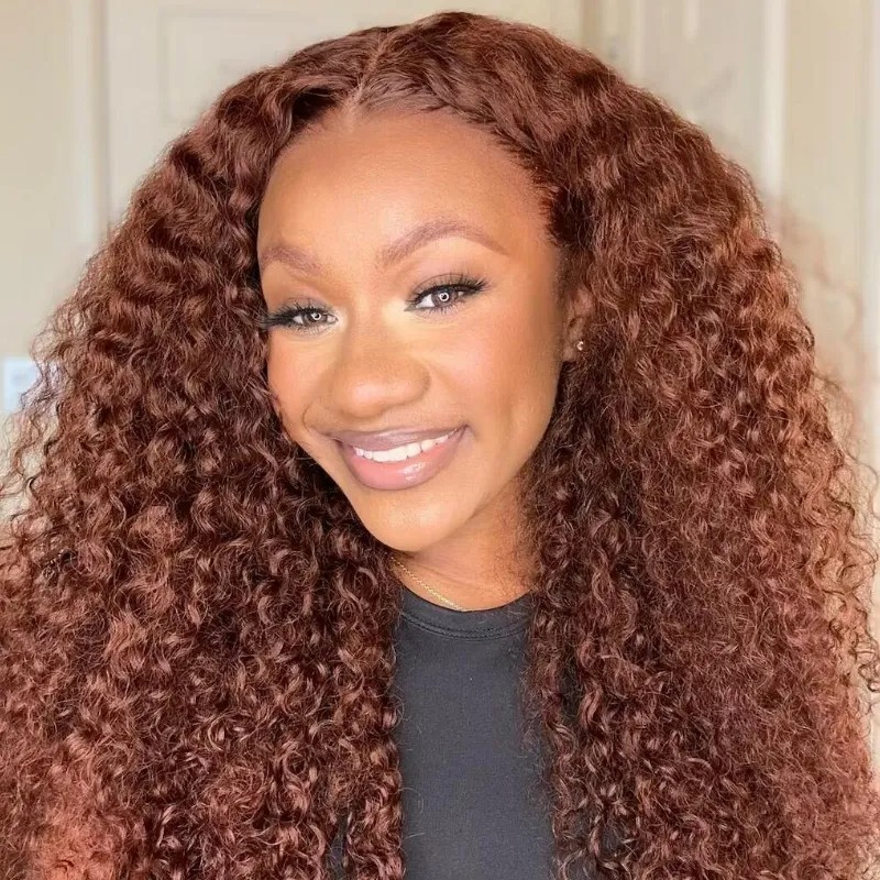 Luve Mahogany Red Brown 13x4 Lace Front Kinky Curly Wig Pre-Plucked Hairline