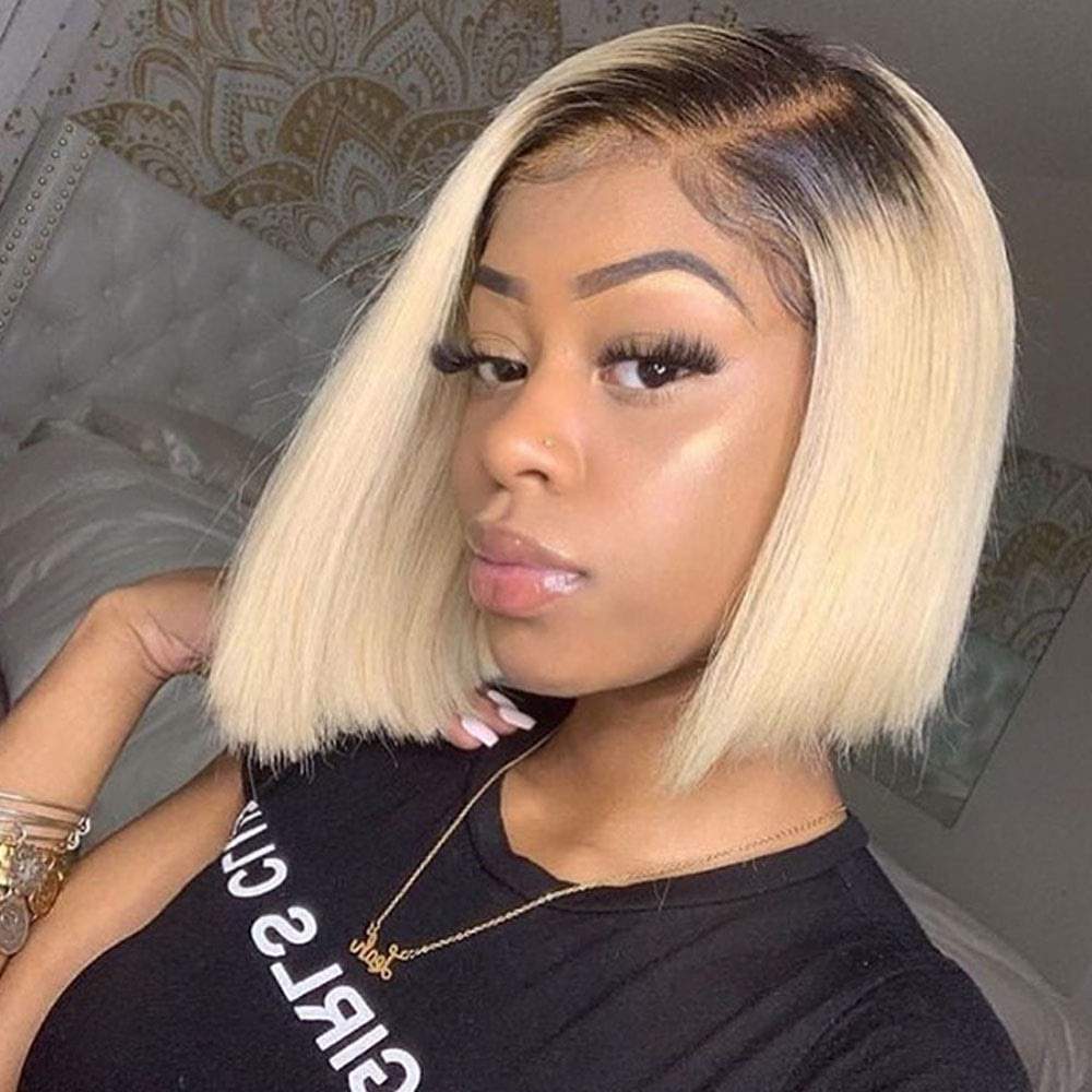 Luve Ombre 613 Blonde Dark Roots 13x6 Lace Front Bob Wig Human Hair