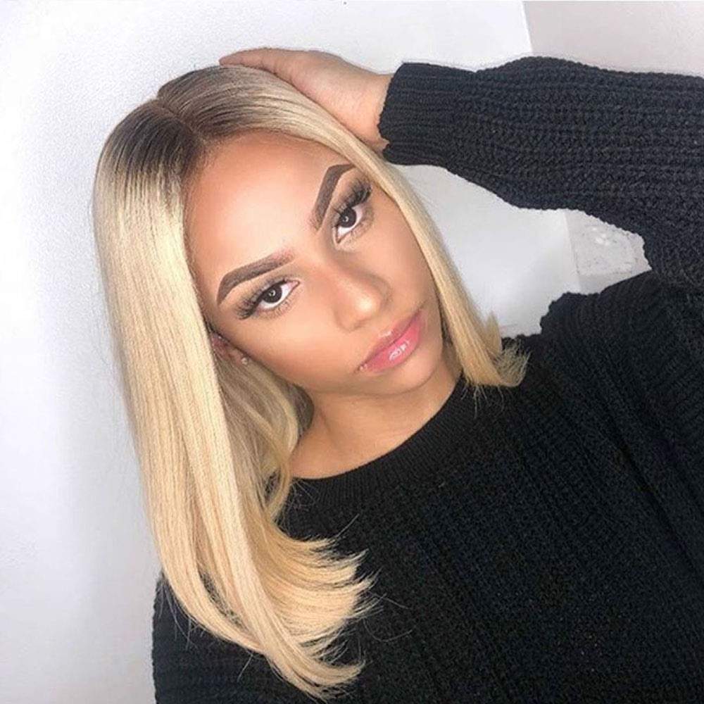Luve Ombre 613 Blonde Dark Roots 13x6 Lace Front Bob Wig Human Hair