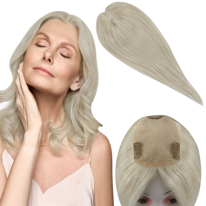 Luve Platinum Blonde Real Remy Human Hair Topper 3"X5" Hairpiece