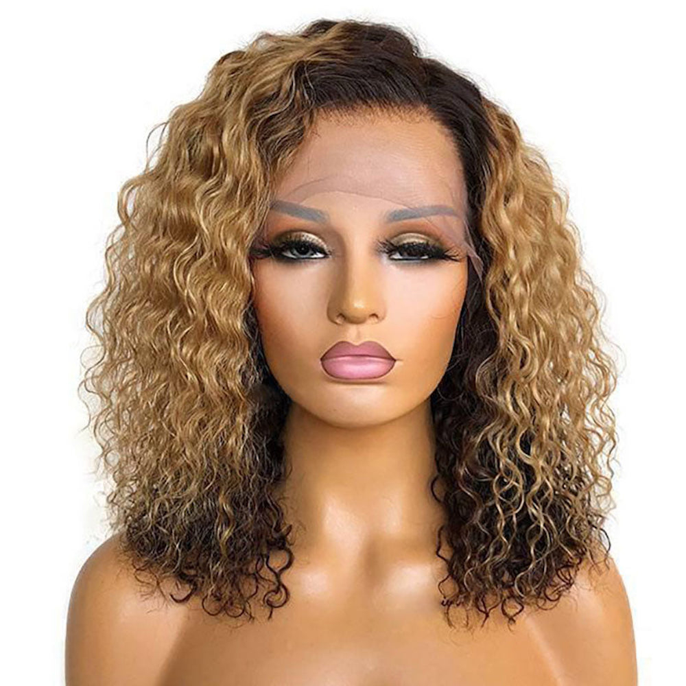 Luve Real HD Lace Ombre Blonde Color Wave Curly Bob 13X4 Lace Frontal Wig