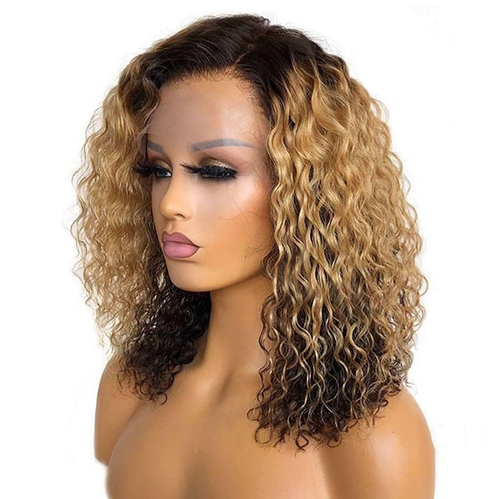Luve Real HD Lace Ombre Blonde Color Wave Curly Bob 13X4 Lace Frontal Wig