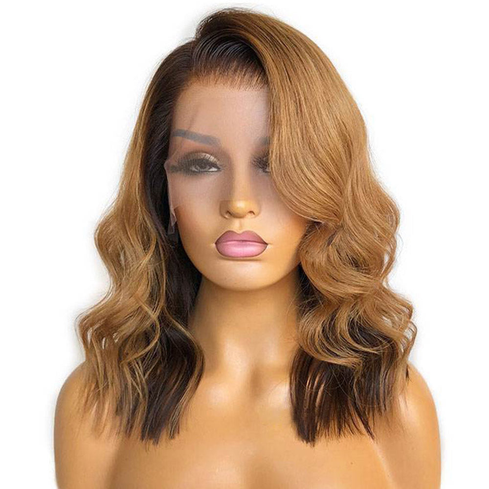 Luve Real HD Lace Ombre Blonde Color Wave Curly Bob 13X4 Lace Frontal Wig