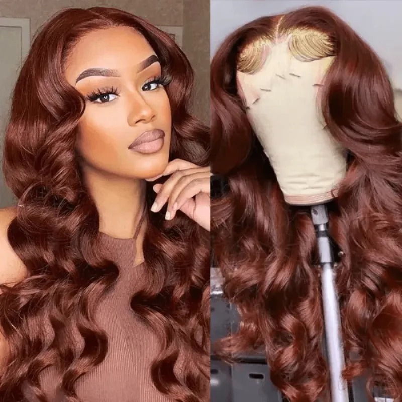Luve Reddish Brown Body Wave Transparent Lace Glueless Front Lace Wigs