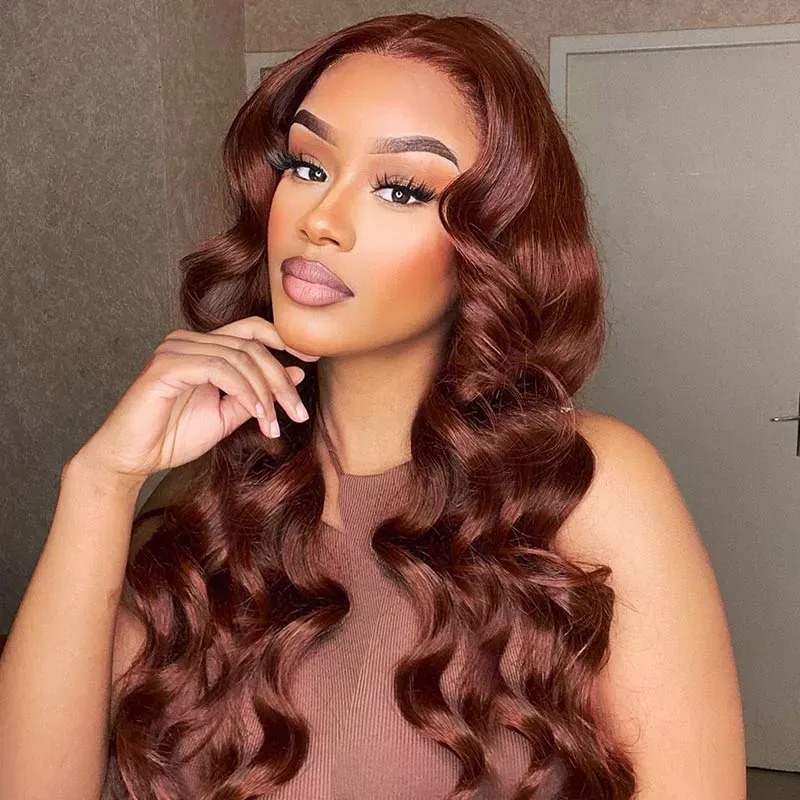 Luve Reddish Brown Body Wave Transparent Lace Glueless Front Lace Wigs