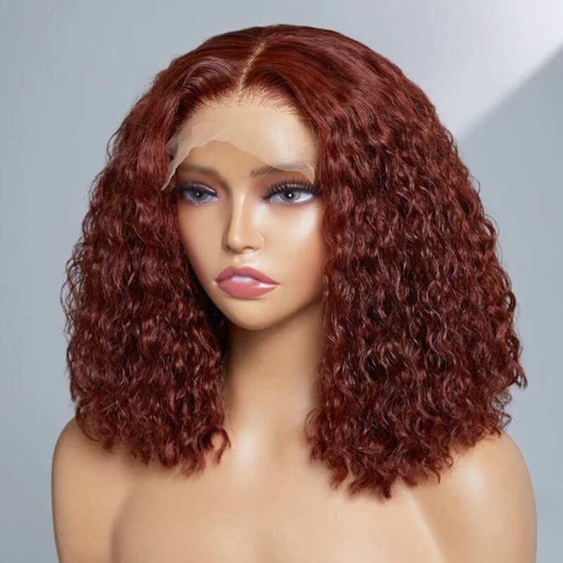 Luve Reddish Brown Glueless 5X5 Closure Curly Bob Wig Beginner Friendly