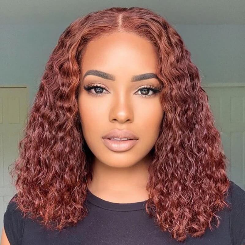 Luve Reddish Brown Glueless 5X5 Closure Curly Bob Wig Beginner Friendly
