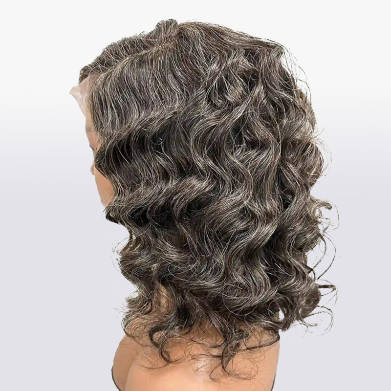 Luve Salt And Pepper Human Hair Wigs Short Wave Bob Glueless Lace Wigs