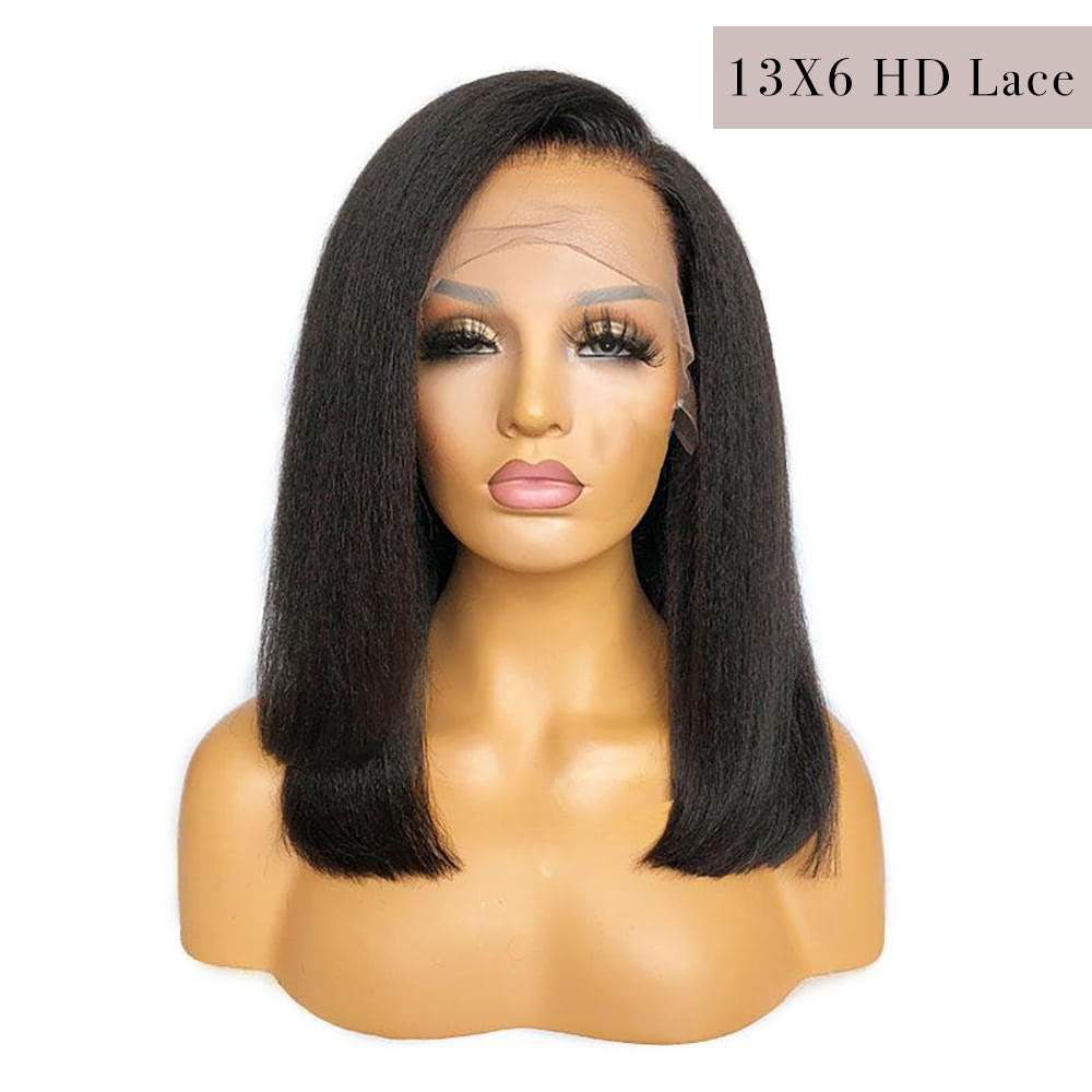 Kinky Straight Fashionable Layer Cut Bob Wig 13X6 HD Lace Front Wigs