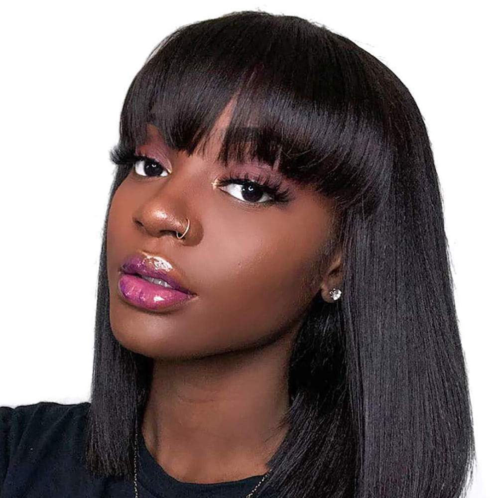 Luve Virgin Human Hair Short Bob Wig With Bangs Glueless Frontal Lace Wig