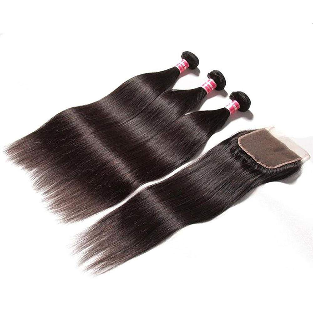 Luve Straight Hair 3 Bundles with 4x4 Lace Closure Human Virgin Hair