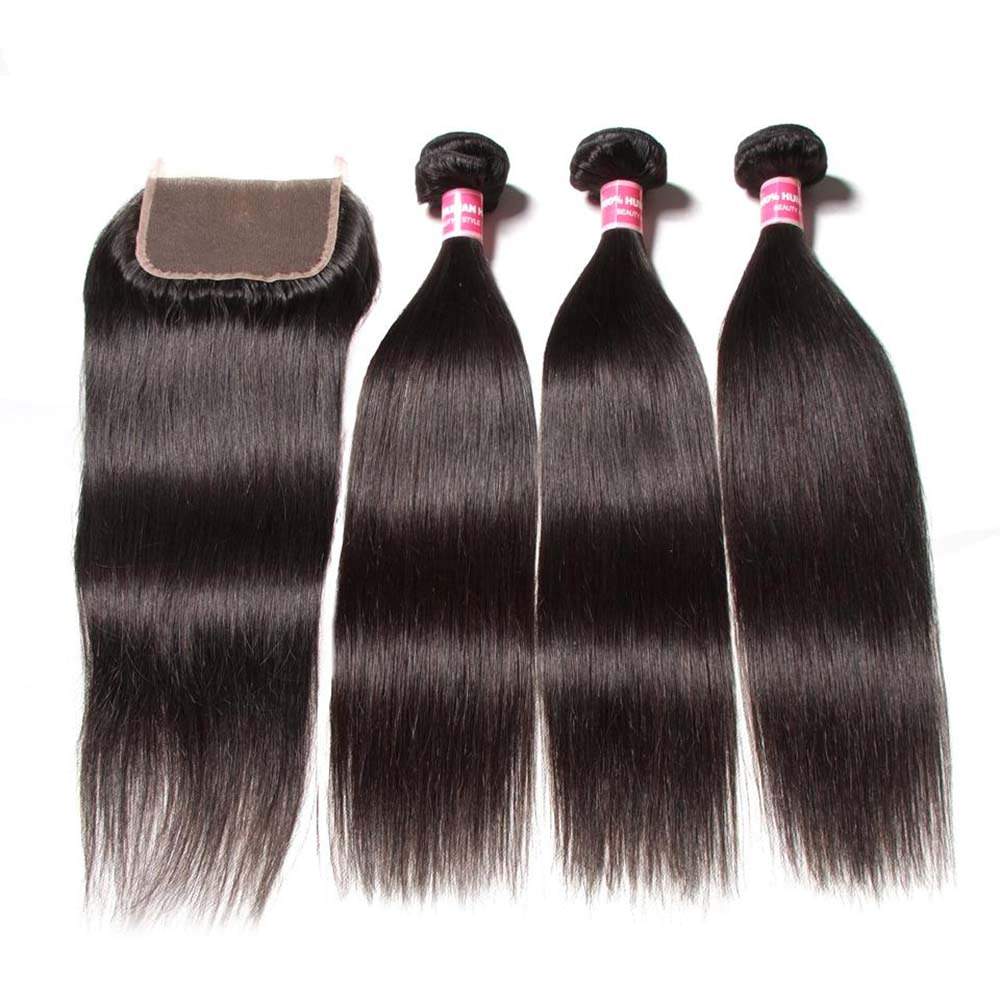 Luve Straight Hair 3 Bundles with 4x4 Lace Closure Human Virgin Hair