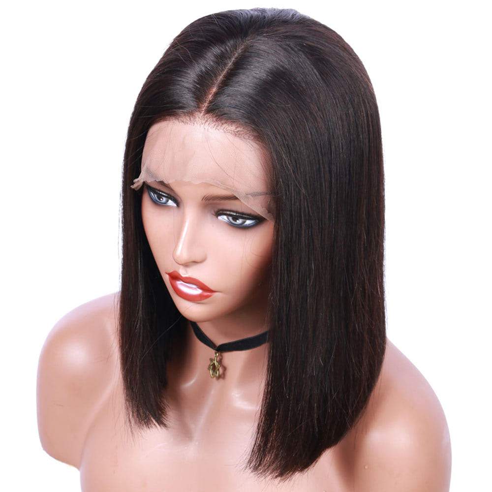 Luve Straight Human Hair Short Full Lace Bob Wig Pre Plucked Natural Hairline