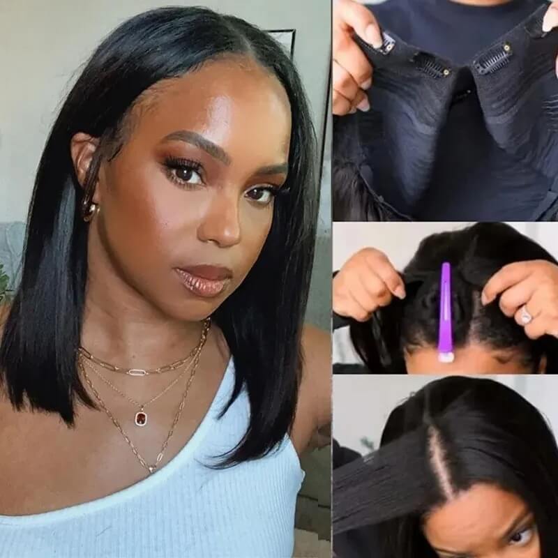 Luve Human Hair Bob V Part Wig Straight Natural Hairline Beginner Friendly