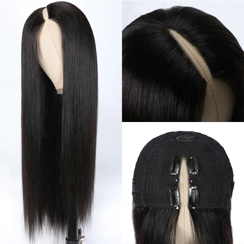 Luve V Part Straight Human Hair Wig Glueless Wear To Go