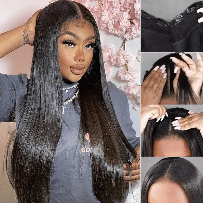 Luve V Part Straight Human Hair Wig Glueless Wear To Go