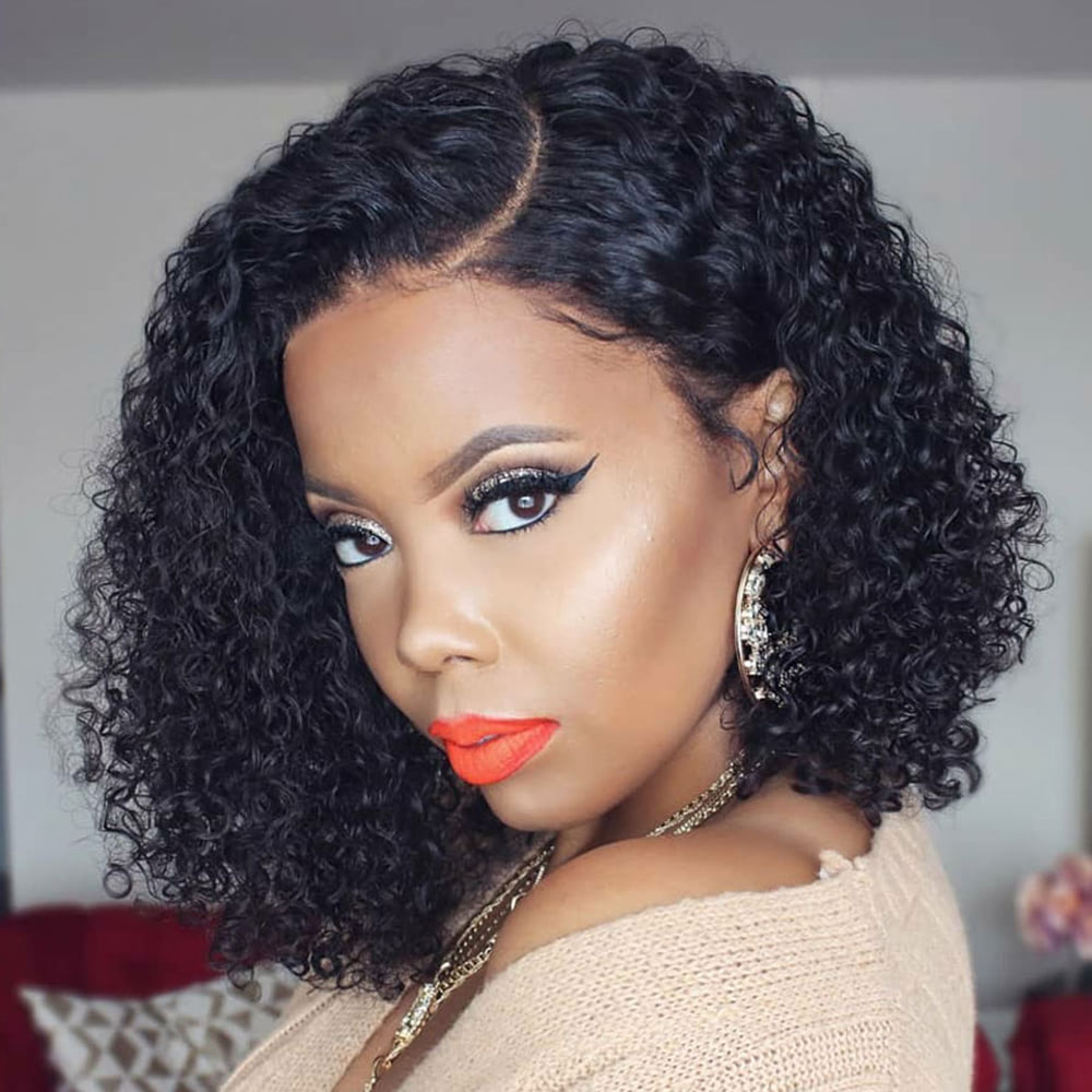 Luve Virgin Human Hair Celebrity Style Short Bob Curly Glueless Frontal Lace Wig