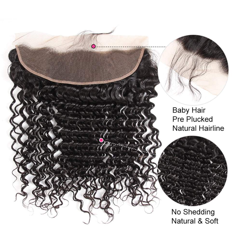 Luve Virgin Human Hair 13x4 Deep Wave Lace Frontal Transparent Closure
