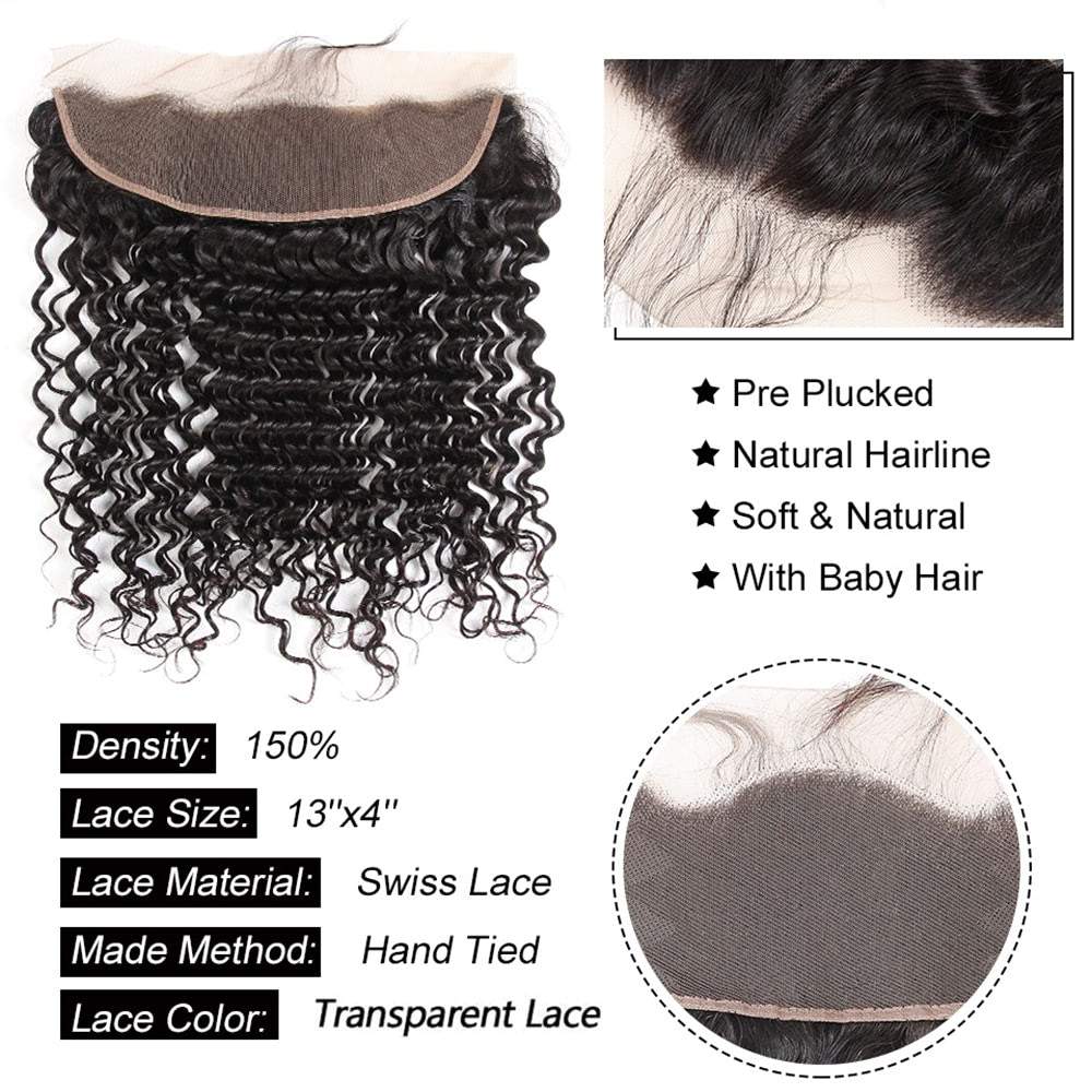 Luve Virgin Human Hair 13x4 Deep Wave Lace Frontal Transparent Closure