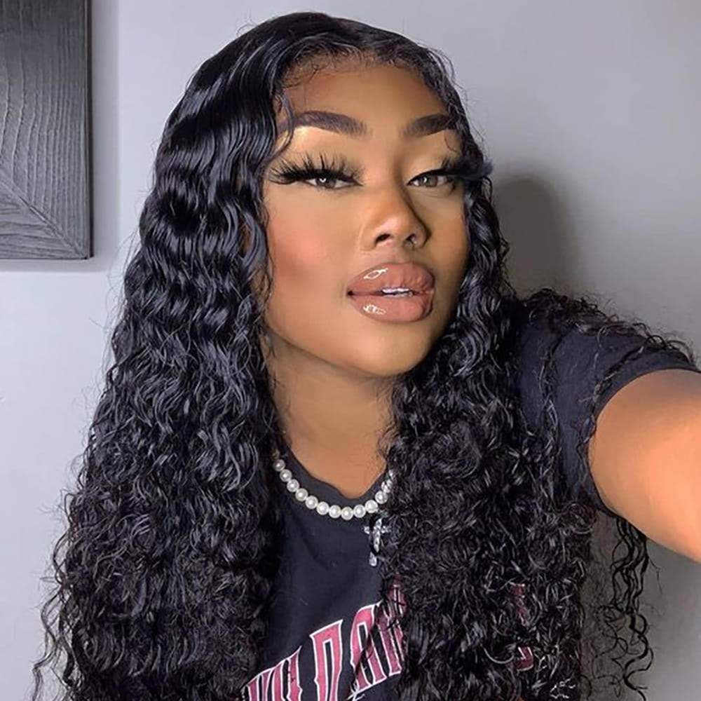 Luve Water Curly Lace Frontal Wig T Part Pre Plucked Natural Hairline