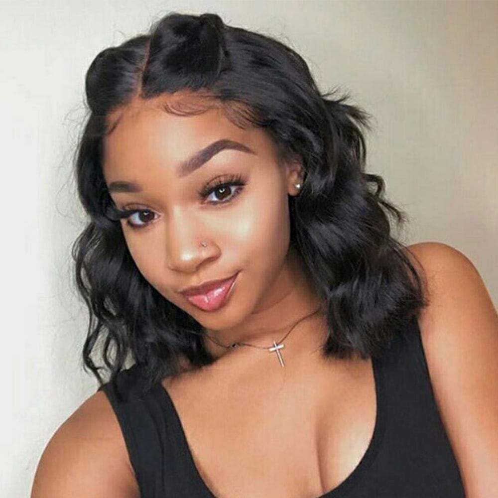 Luve Wigs Human Hair Short Bob Natural Wave Lace Front Wigs Pre Plucked