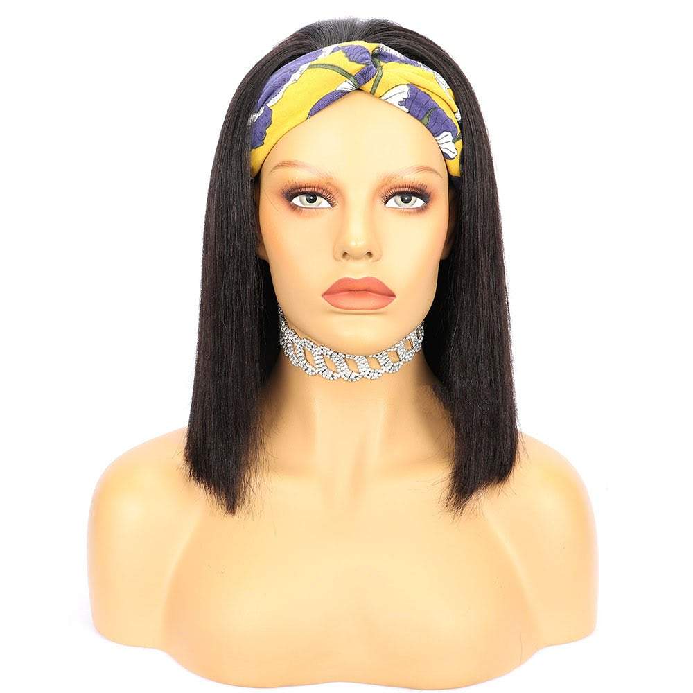 Luve Natural Looking Headband Wig Yaki Straight Human Hair Bob Wig
