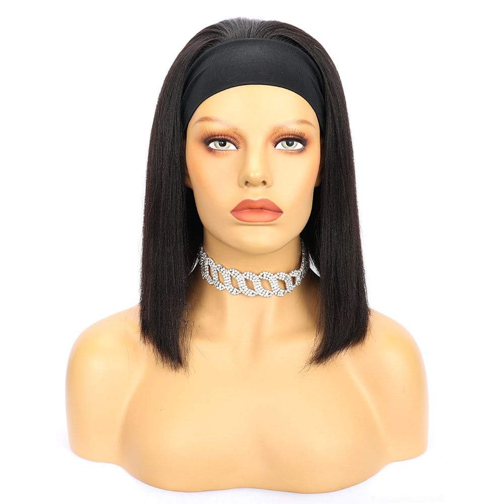 Luve Natural Looking Headband Wig Yaki Straight Human Hair Bob Wig