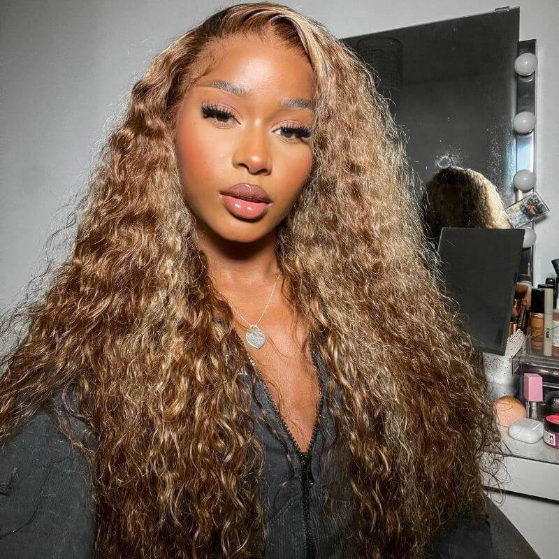Luve 13X6 HD Lace Blonde Highlight Ombre Curly Human Hair Wigs