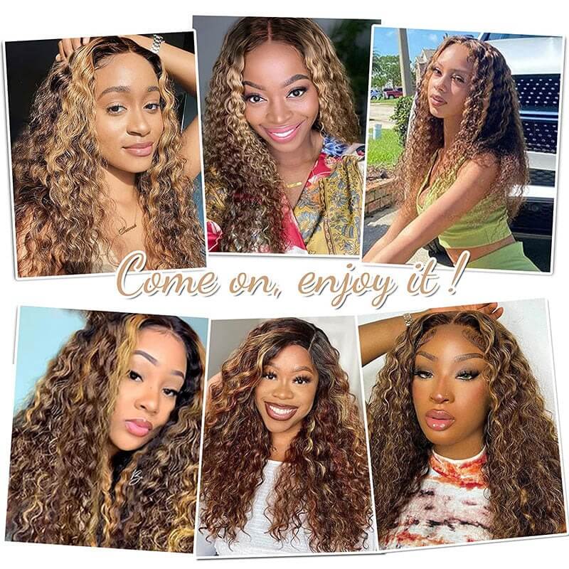 Luve 13X6 HD Lace Blonde Highlight Ombre Curly Human Hair Wigs