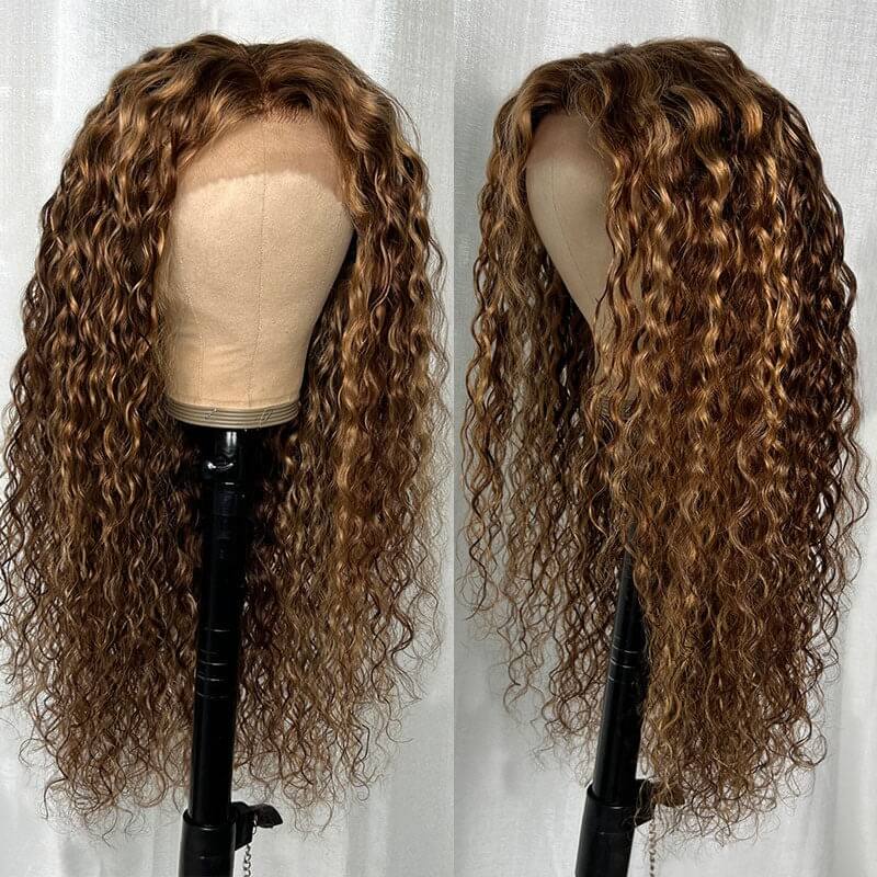 Luve 13X6 HD Lace Blonde Highlight Ombre Curly Human Hair Wigs
