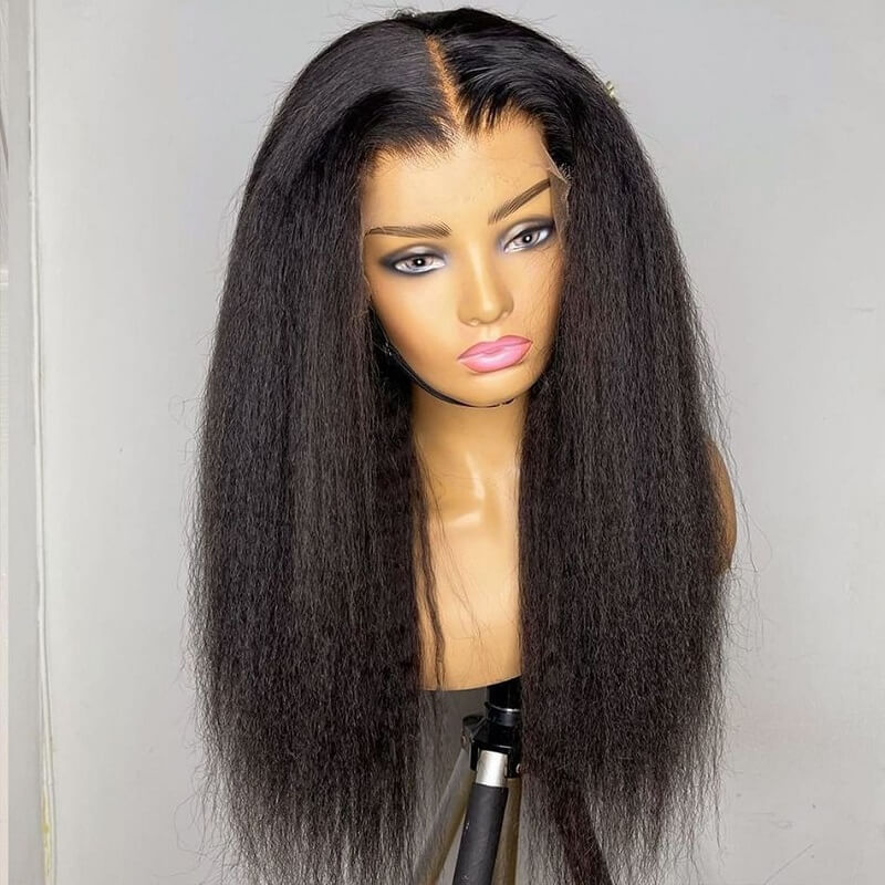 18 Inch Kinky Straight Human Hair Wigs 13X4 Lace Front Wig Only 5 items