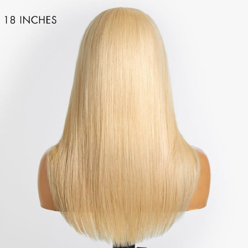 Luve 613 Blonde Bangs Layered Cut Glueless Straight Hair 5x5 Closure HD Lace Wig